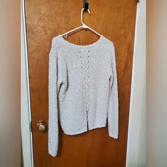 Women's Cozy Cream Sweater With Lace Up Back Detail- Size M - Picture 4 of 4